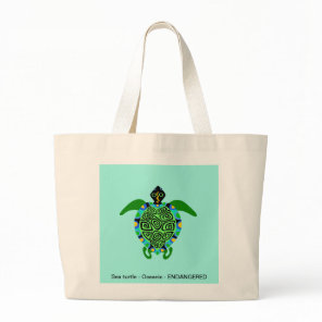 Sea TURTLE - Wildlife warrior - Ecology - Aqua  Large Tote Bag
