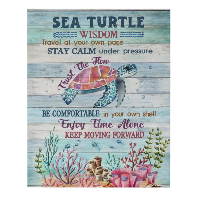Sea Turtle Wisdom Stay Calm Motivational Faux Canvas Print (Front)