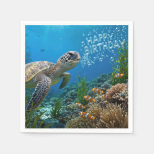 Sea Turtle With Birthday Bubbles Napkins