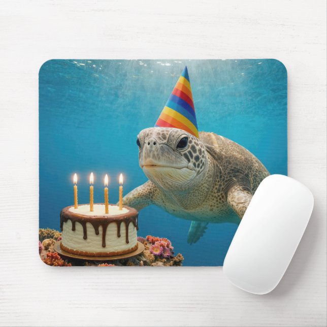 Sea Turtle with Birthday Cake Mouse Pad (With Mouse)