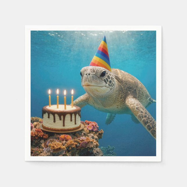Sea Turtle with Birthday Cake Napkins (Front)