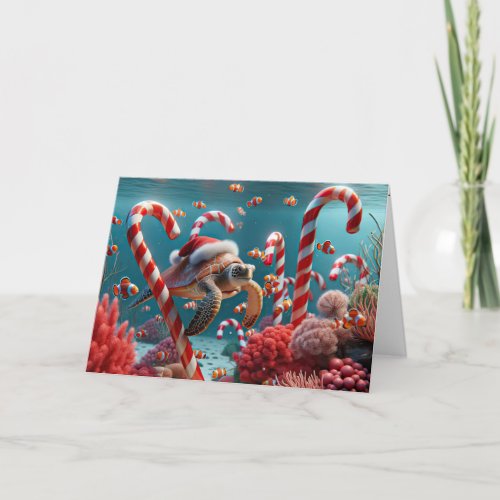 Sea Turtle With Christmas Hat Holiday Card
