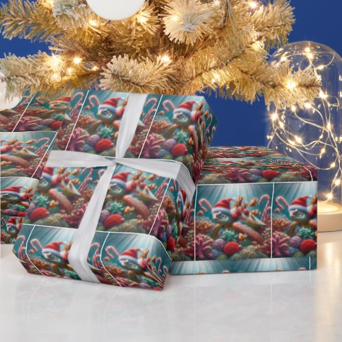 Sea Turtle With Santa Hat Wrapping Paper
