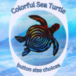 Sea Turtle with Wave Background Button<br><div class="desc">Colorful sea turtle with ocean waves background.</div>