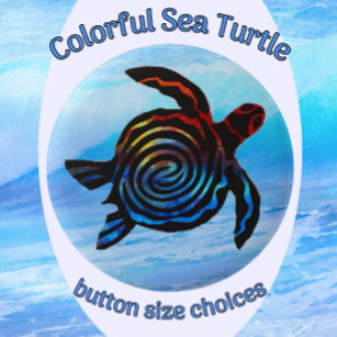 Sea Turtle with Wave Background Button