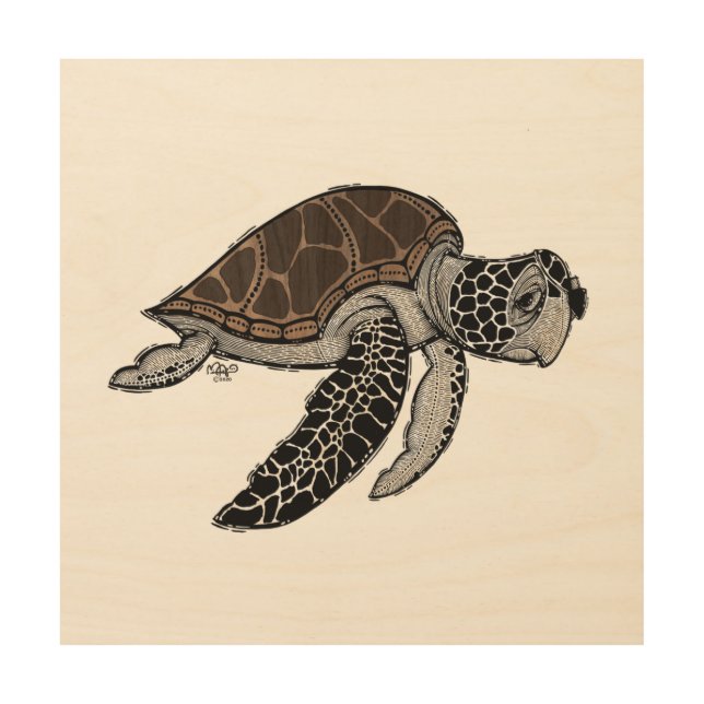 Sea Turtle Wood Wall Art 12" x 12" (Front)