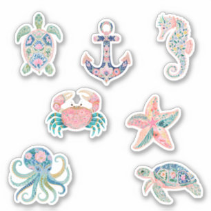 Sea Turtles Anchor Sea Horse Starfish Crab Sticker