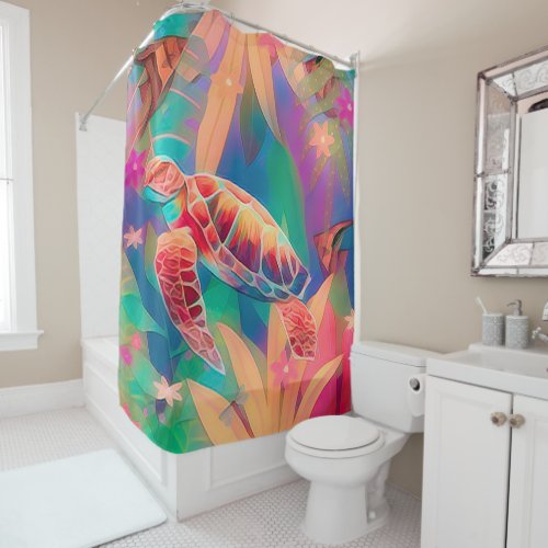 Sea Turtles and Angelfish Shower Curtain