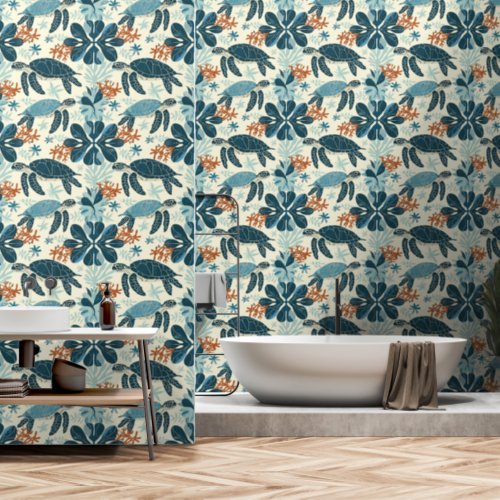 Sea Turtles And Corral Pattern Wallpaper