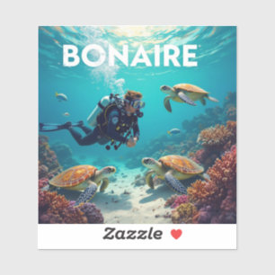 Sea turtles and diver in bonaire sticker