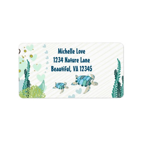 Sea Turtles and Hearts Ocean Beach Address Label