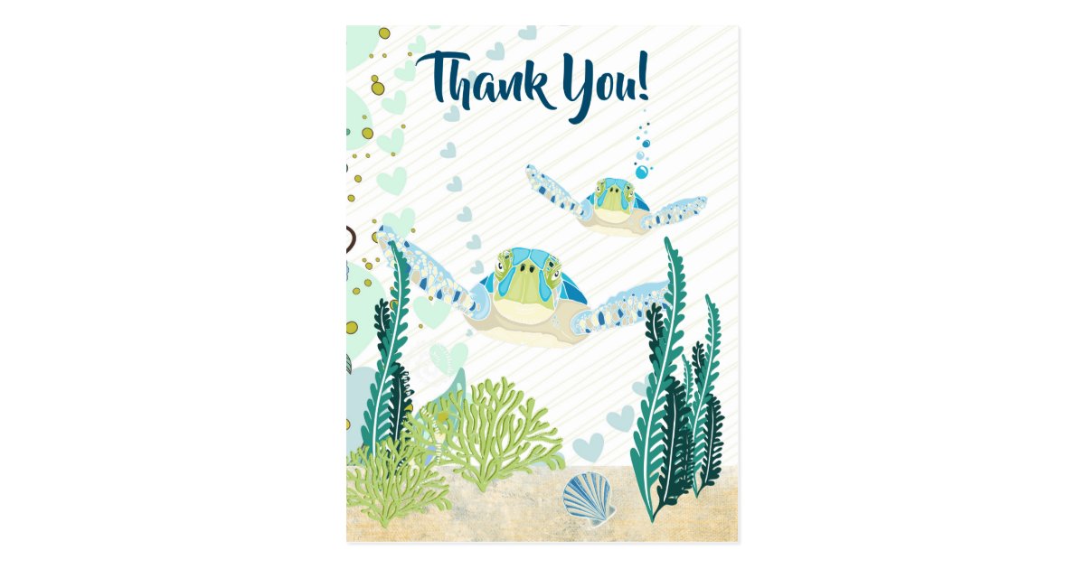 Sea Turtles and Hearts Ocean Beach Thank You Postcard | Zazzle.com
