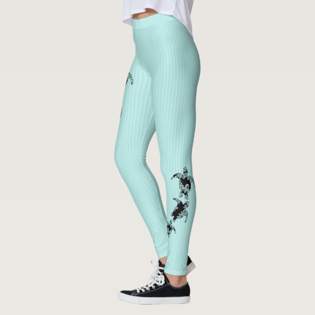 Sea Turtles and Pin Stripe Aqua Leggings (Left)