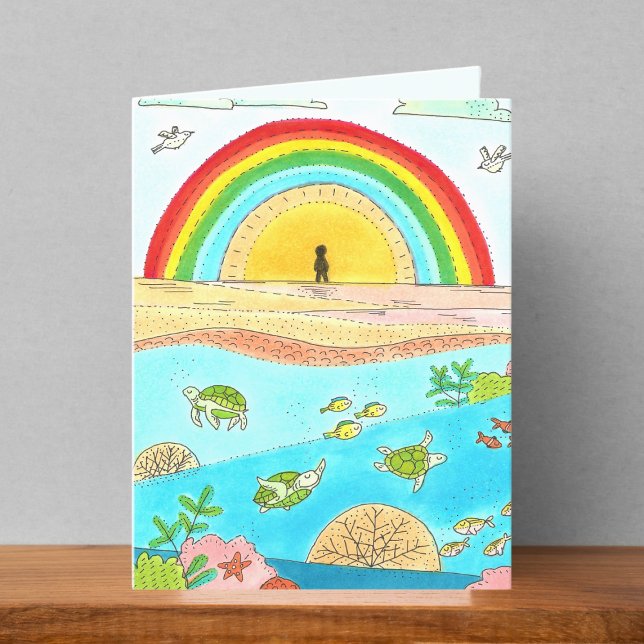 Sea Turtles and Rainbow Beach Drawing Blank Card (Creator Uploaded)