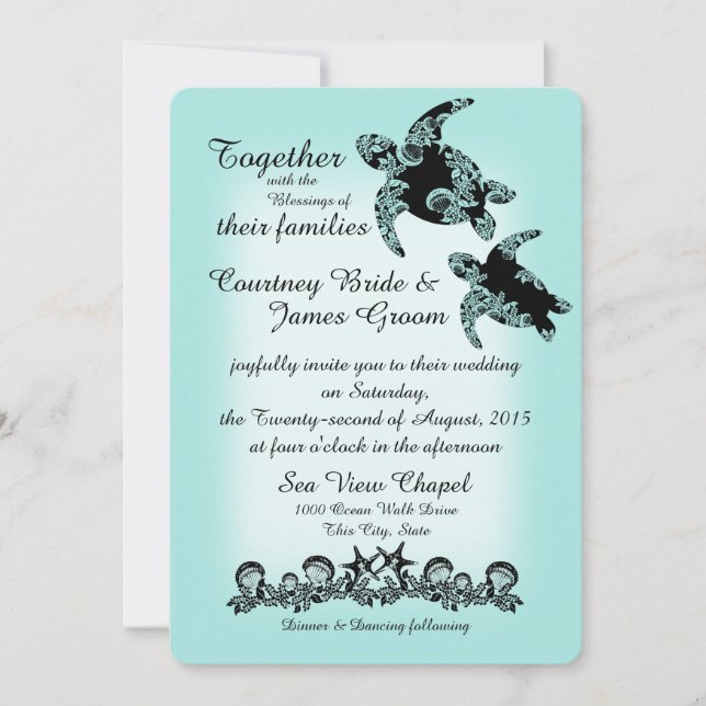 Sea Turtles and Shell Garland Invitation (Front)