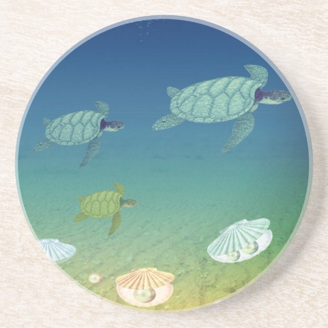 Sea turtles and shells with pearls coaster (Front)