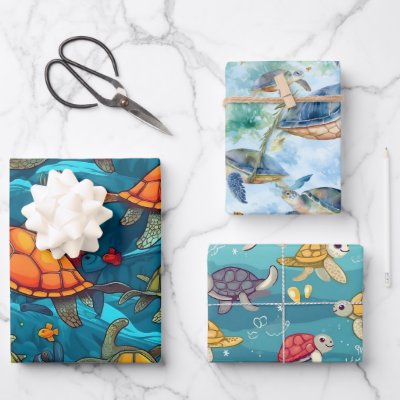 Sea Turtles At Sea Wrapping Paper Sheets