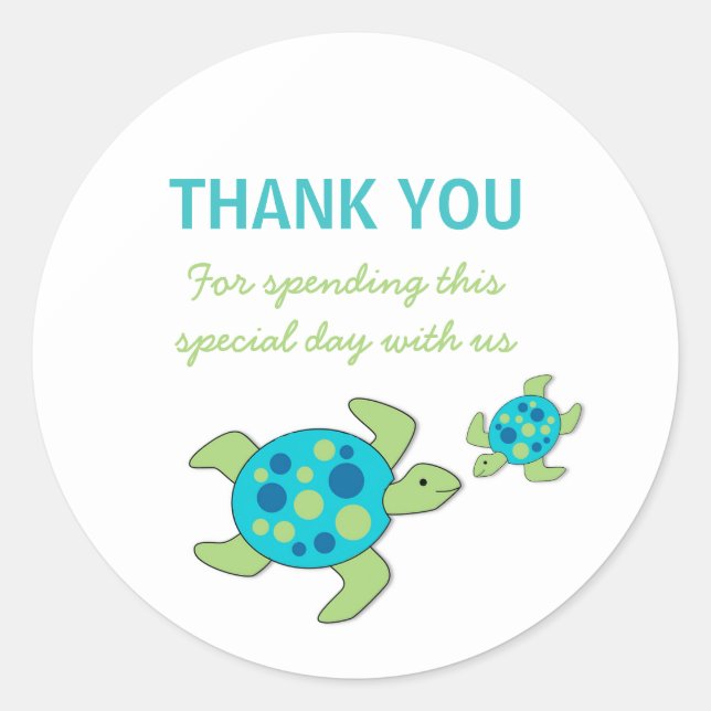 Sea Turtles Baby Shower Birthday Party favor Classic Round Sticker (Front)