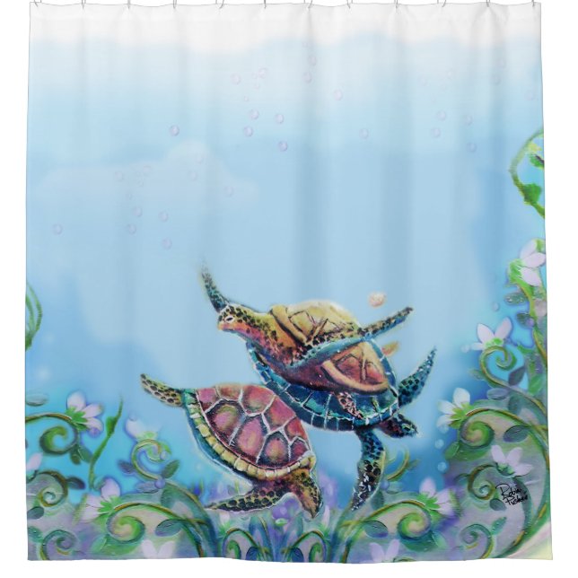 Sea Turtles Bathroom Art Shower Curtain (Front)