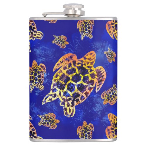 Sea Turtles Batik African Art Flask