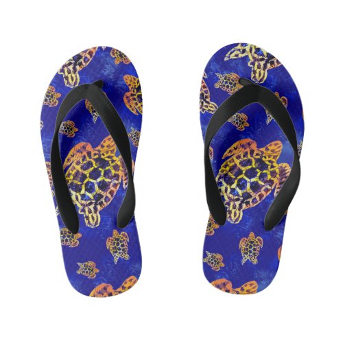 Sea Turtles Batik African Art Kids Flip Flops