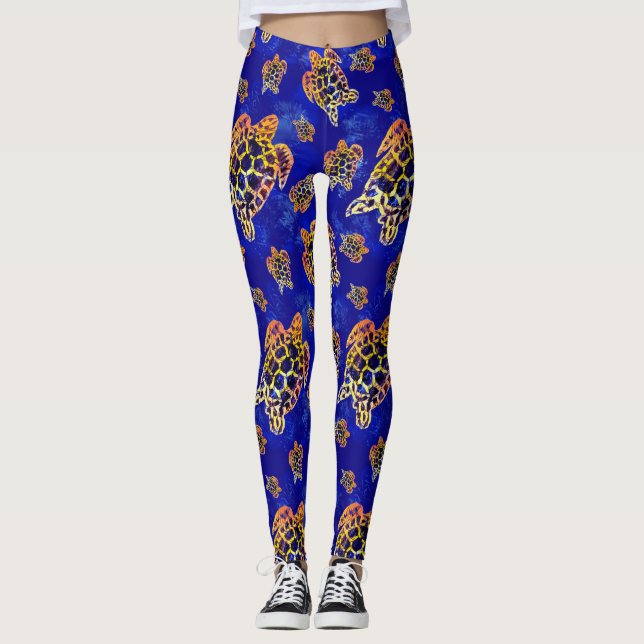 Sea Turtles Batik African Art Leggings (Front)