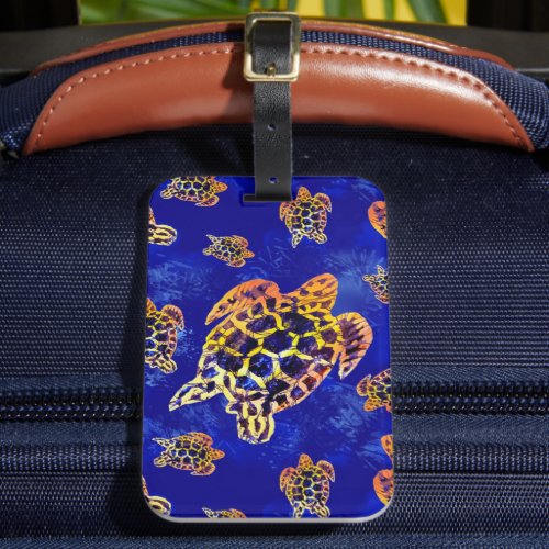 Sea Turtles Batik African Art Luggage Tag