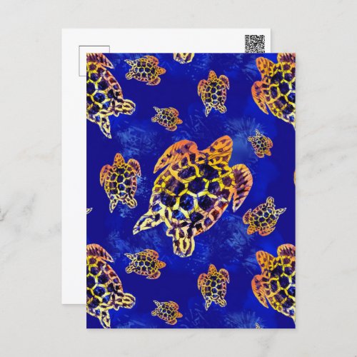Sea Turtles Batik African Art Postcard
