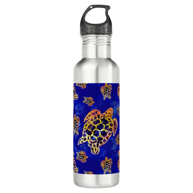 Sea Turtles Batik African Art Stainless Steel Water Bottle (Front)