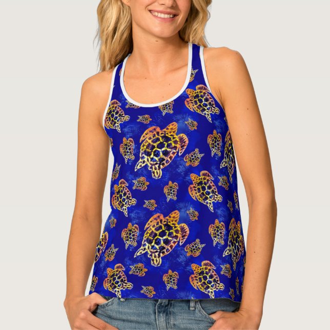 Sea Turtles Batik African Art Tank Top (Front)