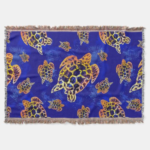 Sea Turtles Batik African Art Throw Blanket