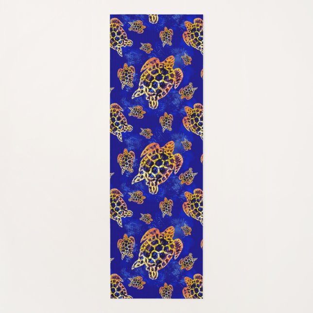 Sea Turtles Batik African Art Yoga Mat (Front)
