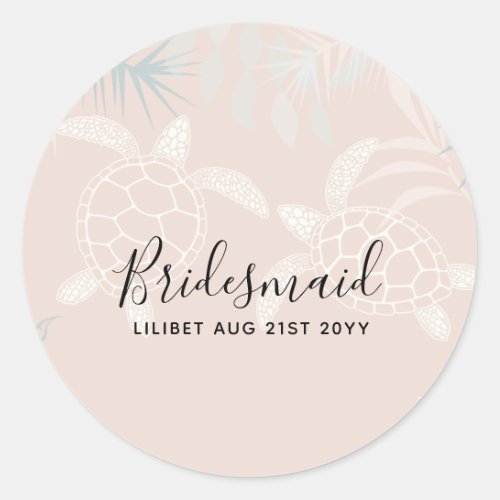 Sea Turtles Beach Coral and Turquoise Bridal Party Classic Round Sticker