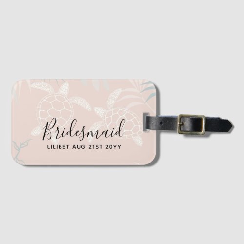 Sea Turtles Beach Coral and Turquoise Bridal Party Luggage Tag