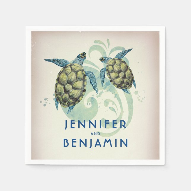 Sea Turtles Beach Tropical Wedding Napkins (Front)