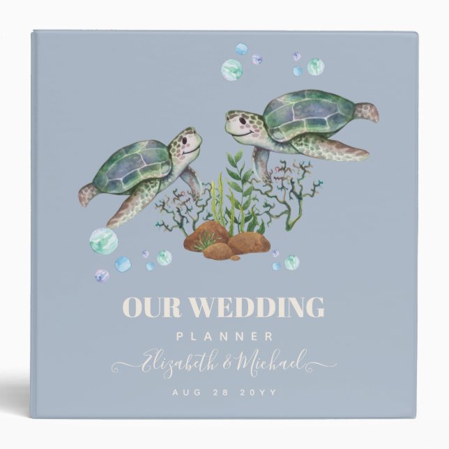 Sea Turtles Beach Wedding 3 Ring Binder (Front)