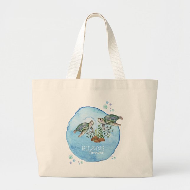 Sea Turtles BFFs - Personalized Best Friends Gifts Large Tote Bag (Front)