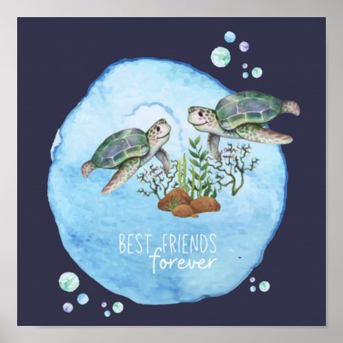 Sea Turtles BFFs _ Personalized Best Friends Gifts Poster