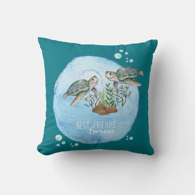 Sea Turtles BFFs - Personalized Best Friends Gifts Throw Pillow (Front)