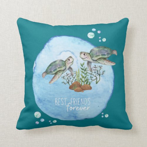 Sea Turtles BFFs - Personalized Best Friends Gifts Throw Pillow