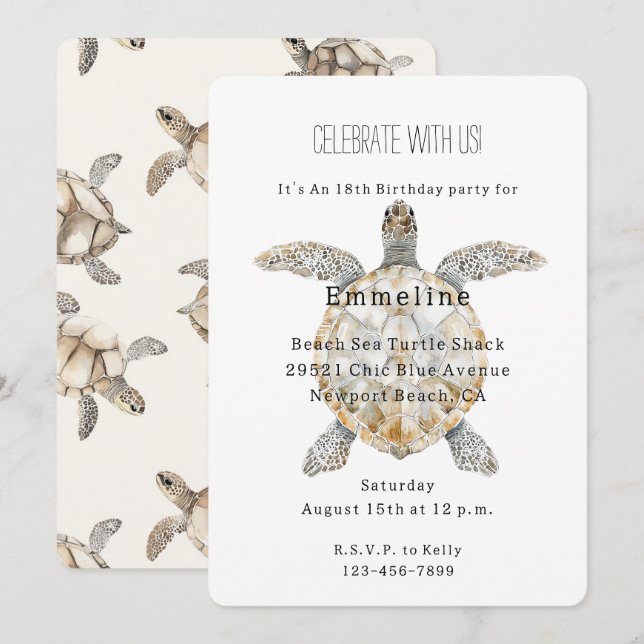 Sea Turtles Birthday Invitation (Front/Back)