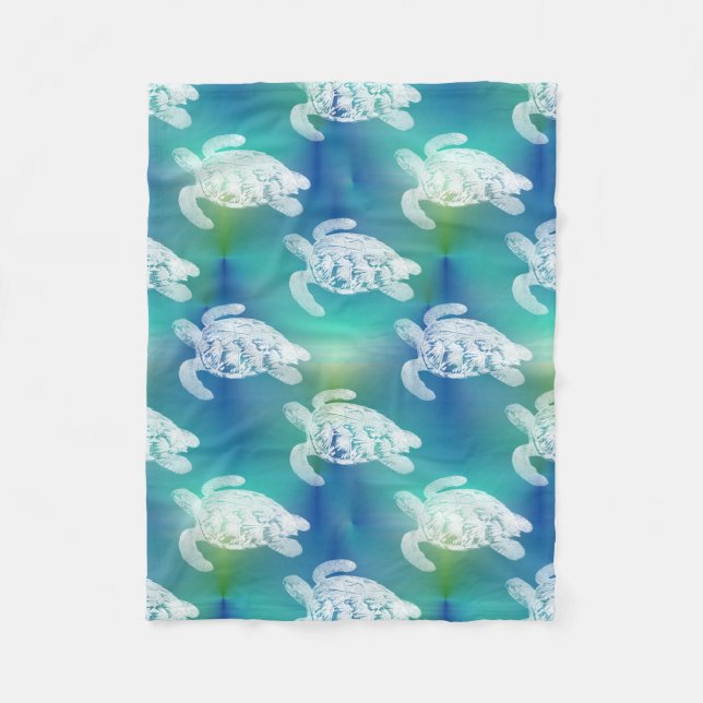 Sea Turtles Blue Aqua Fleece Blanket (Front)