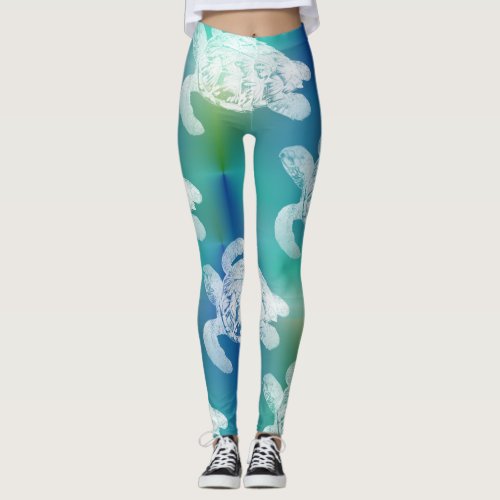 Sea Turtles Blue Aqua Leggings