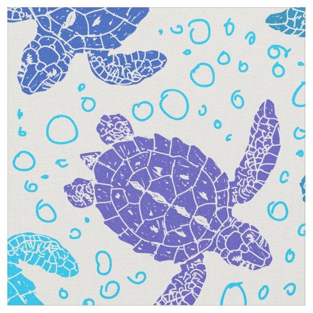 Sea turtles blue. fabric (Close Up)