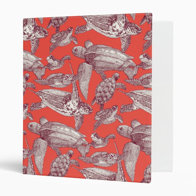 sea turtles claret red 3 ring binder (Front/Inside)