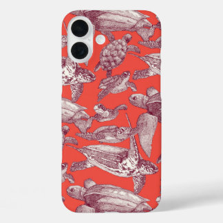 sea turtles claret red iPhone 16 plus case
