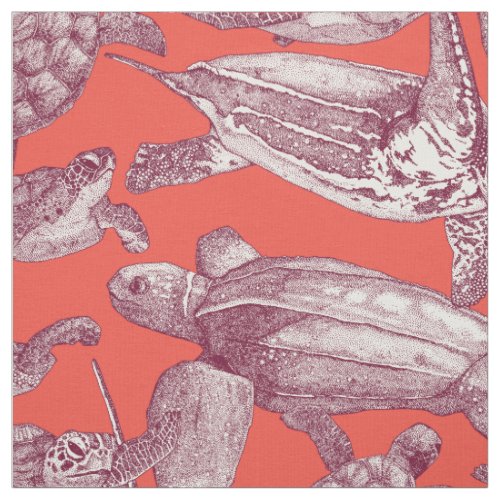 sea turtles claret red fabric