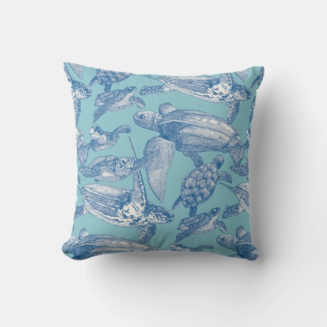 sea turtles cobalt sky blue throw pillow (Front)