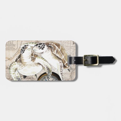 Sea Turtles Compass Map Luggage Tag