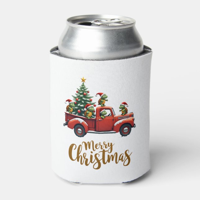 Sea Turtles Driving Christmas Tree Truck Turtle Ch Can Cooler (Can Front)